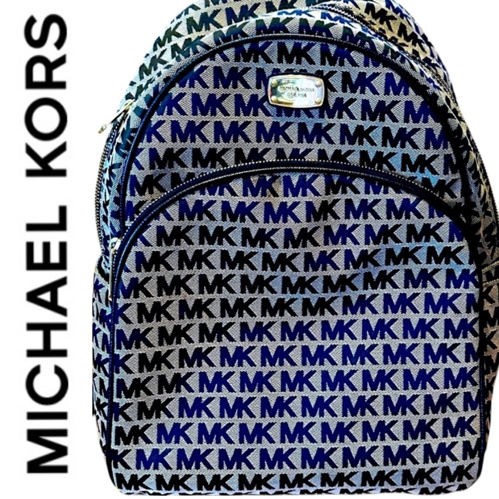 Michael Kors Black Jaquard Signature Canvas with Leather Straps Abbey Backpack